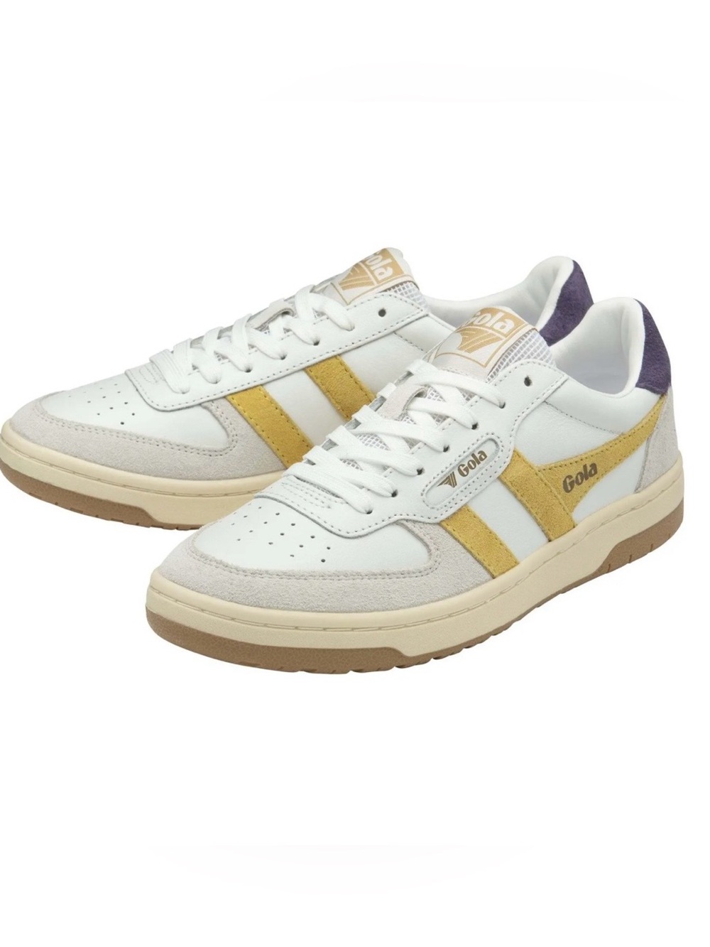 Gola Women's White Yellow Suede Accent Sneakers